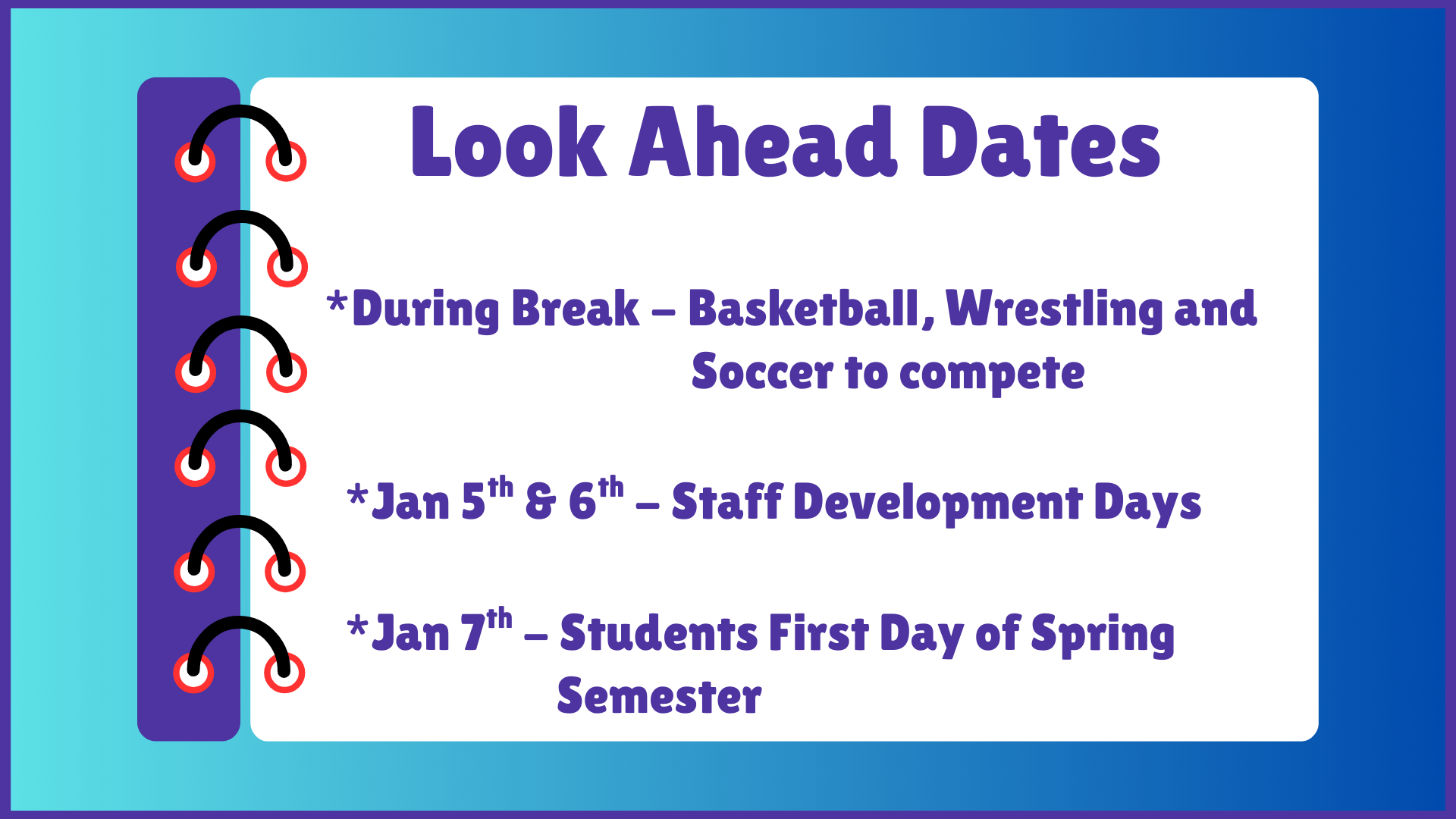 NDHS Look Ahead Dates