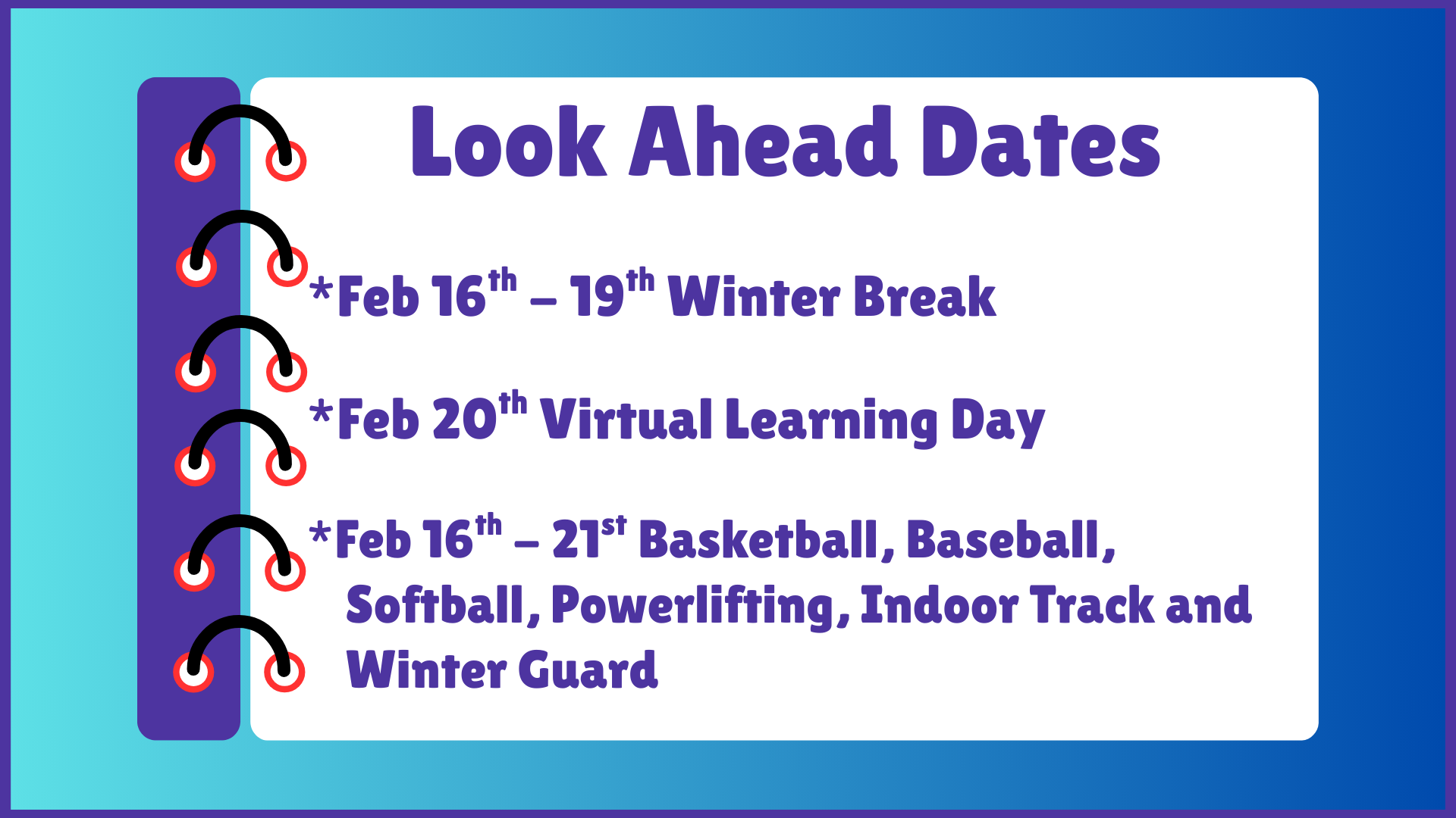 NDHS Look ahead Dates