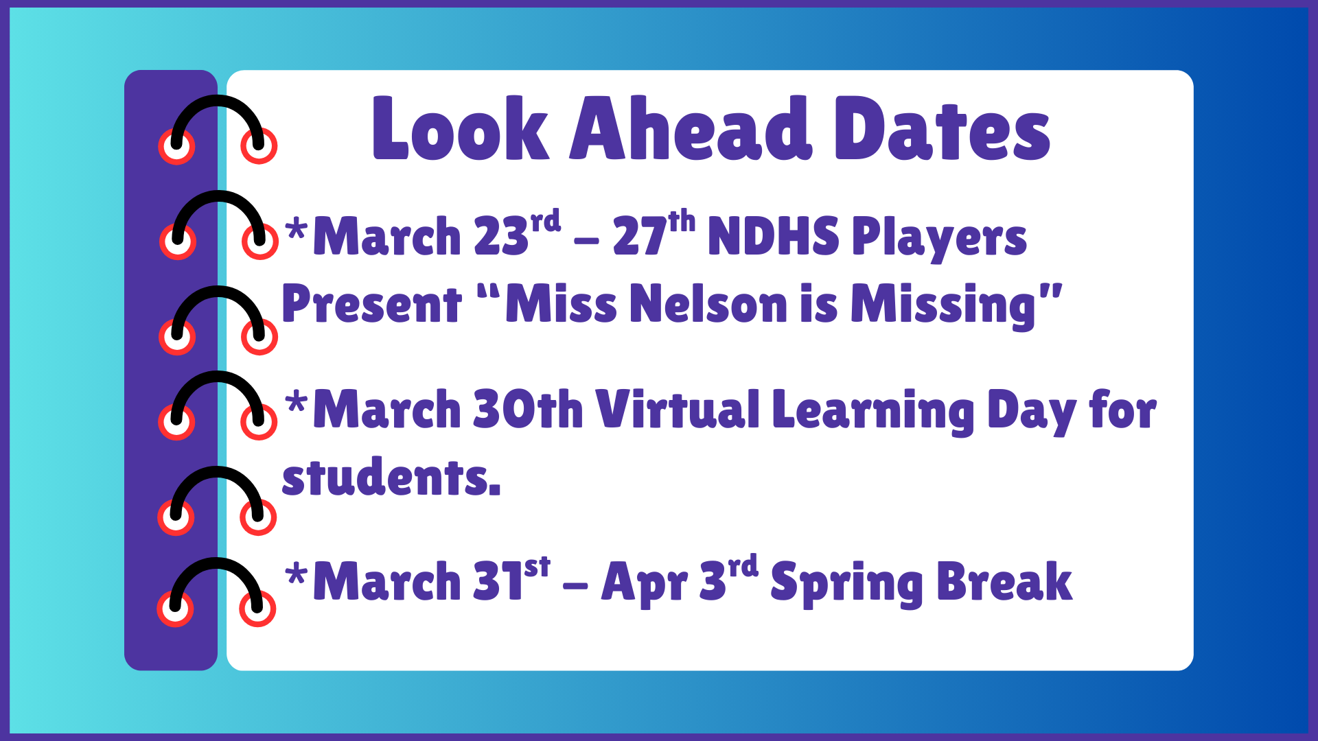 NDHS Look Ahead Dates