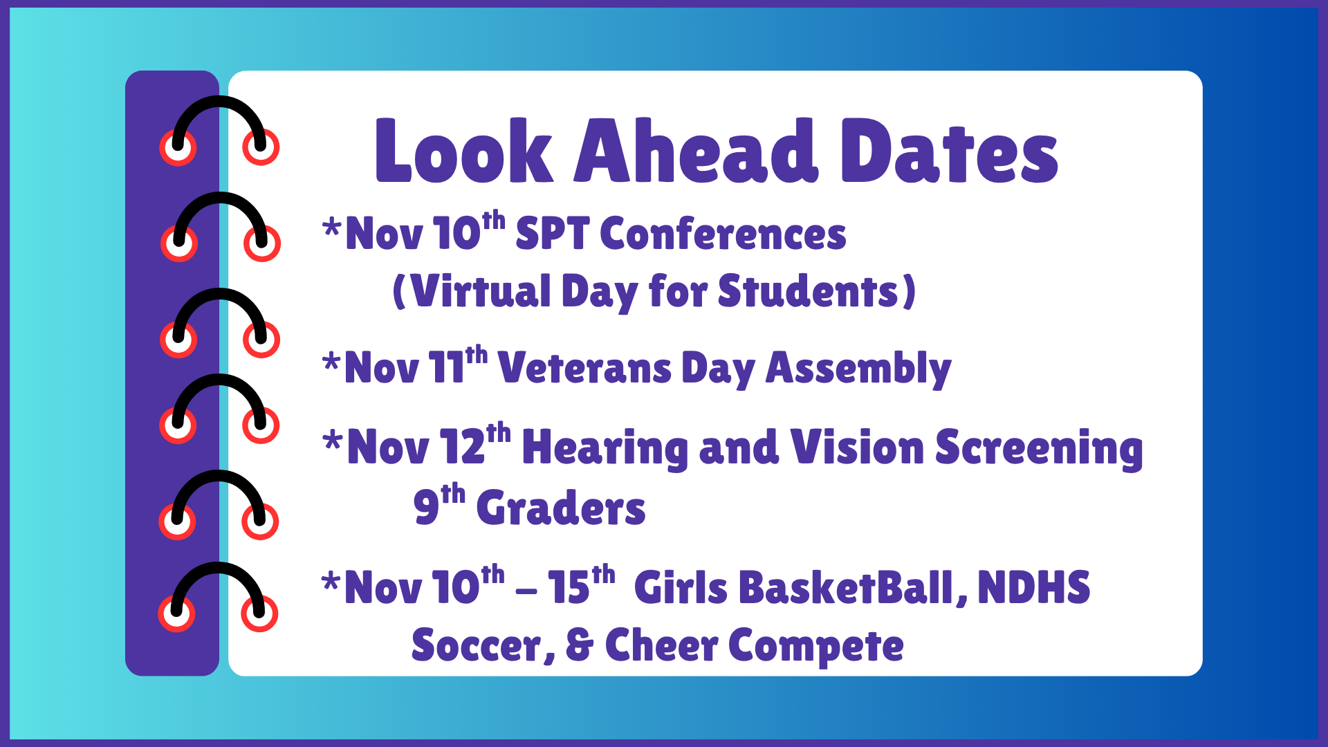 NDHS Look Ahead Dates