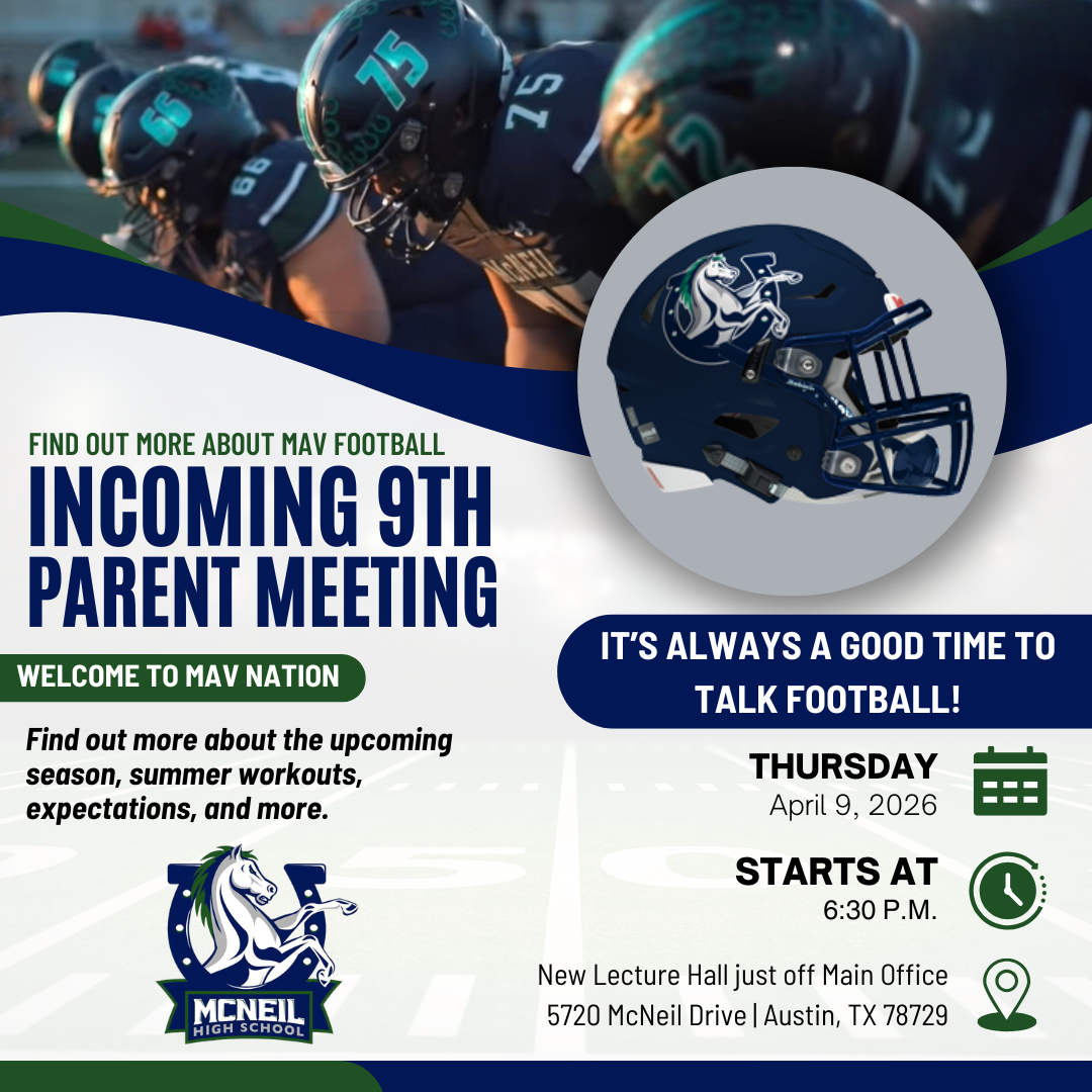 Find out more about Mav football! Thursday, April 9, 6:30pm, New Lecture Hall: 5720 McNeil Drive, Austin TX 78729