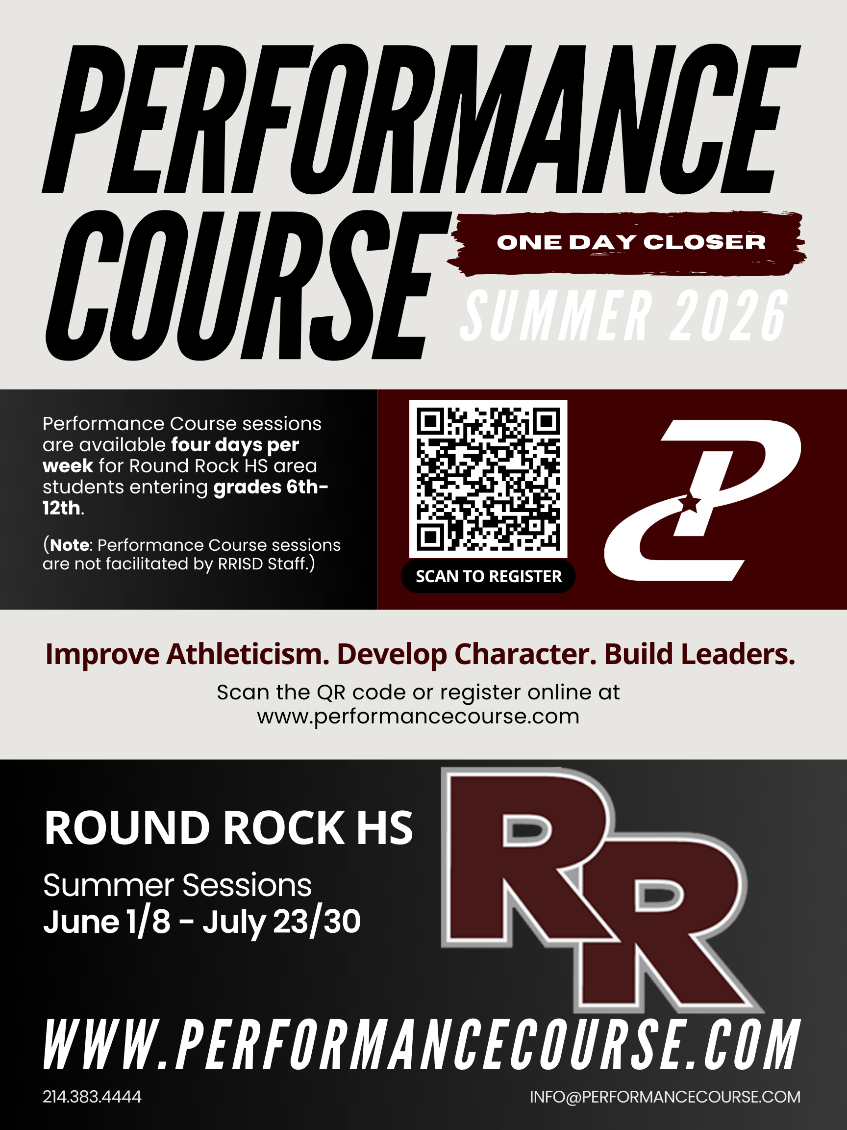 Visit www.performancecourse.com to learn more about performance course sessions for entering 6th-12th grade at RRHS. Summer sessions: June1/8 - July 23/30