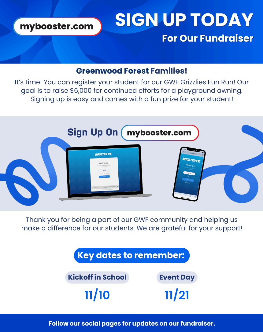 Boosterthon flyer in blue and white with computer and cell phone
