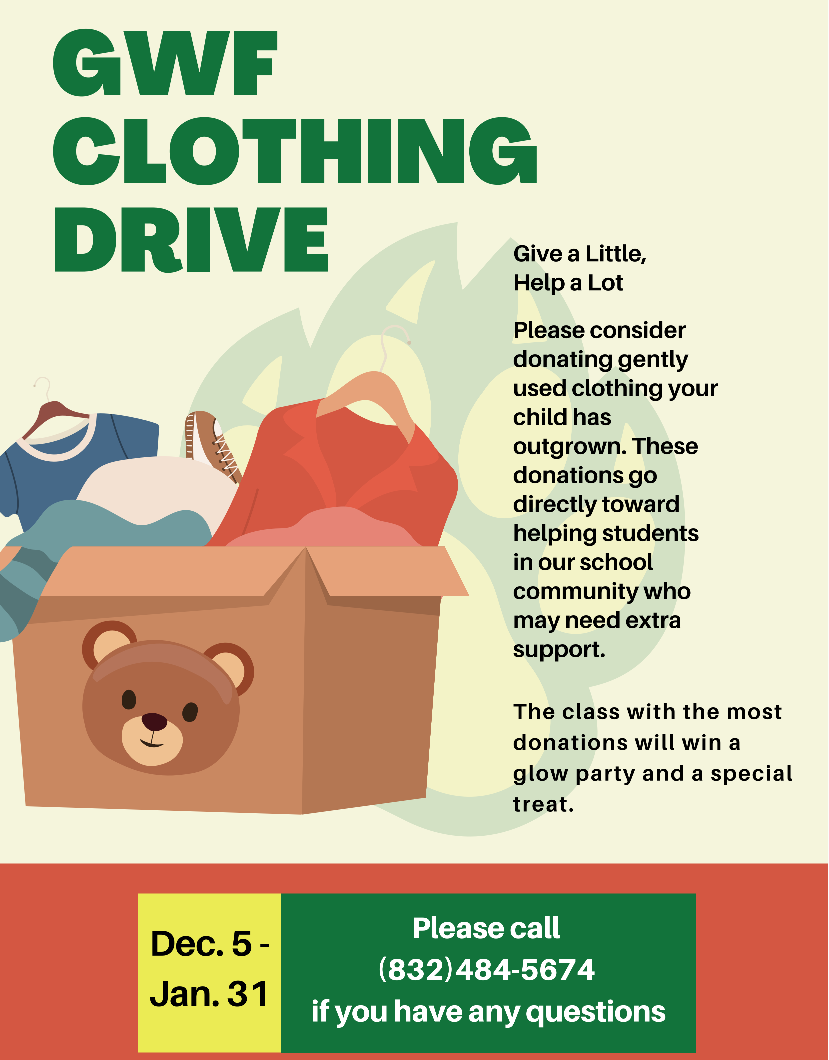Clothes drive flyer english with bear on a box