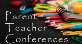 School supplies and word Parent teacher Conferences