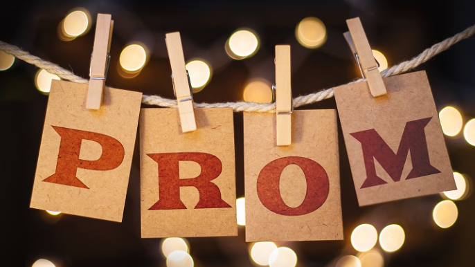 the word prom on a clothes line
