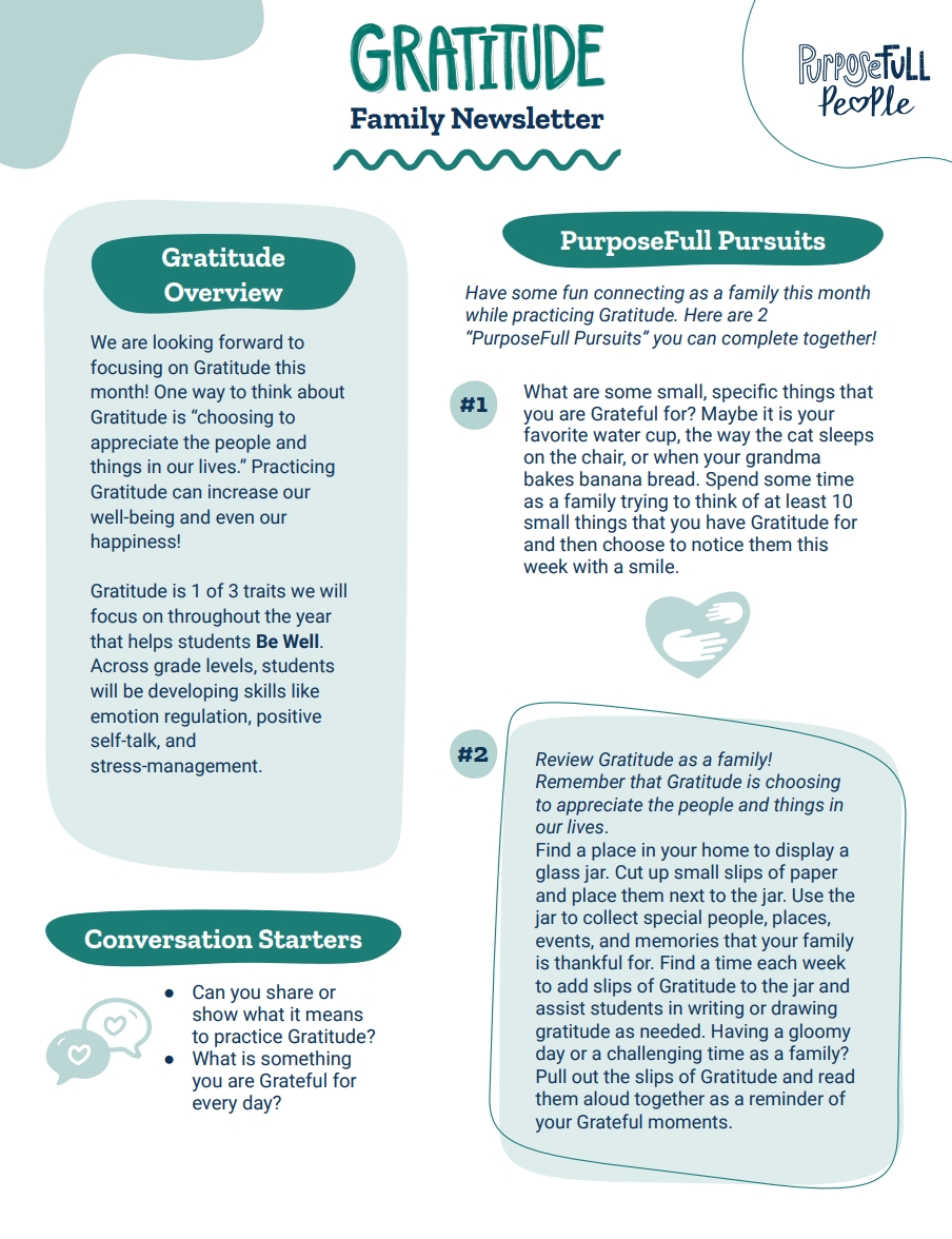 Gratitude Family Newsletter