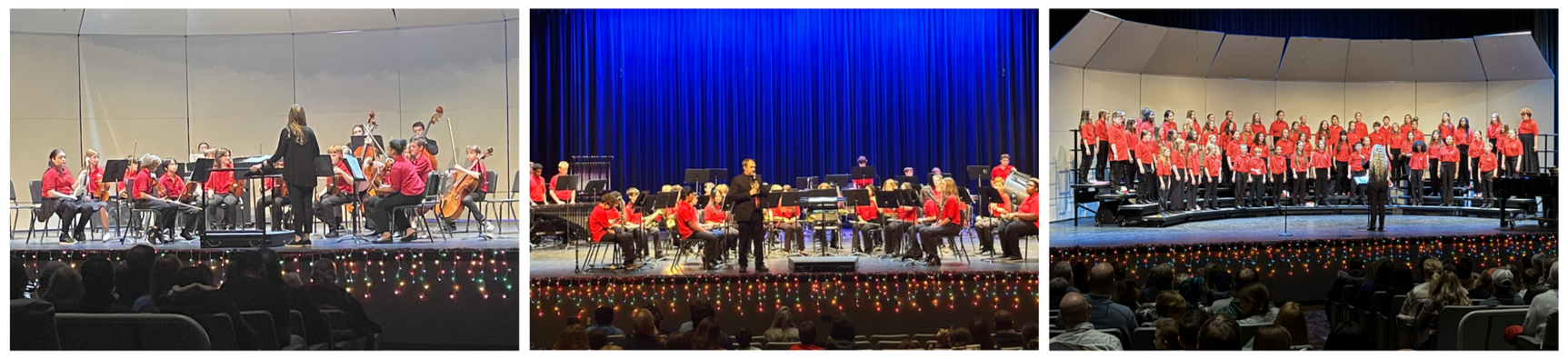 Orchestra, band and choir on stage