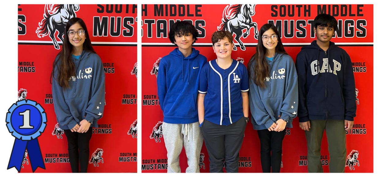 SMS Spelling Bee winner Zara and runner-ups: Tyler Ngyuyn, Tanner Morgan and Manish Nallangi