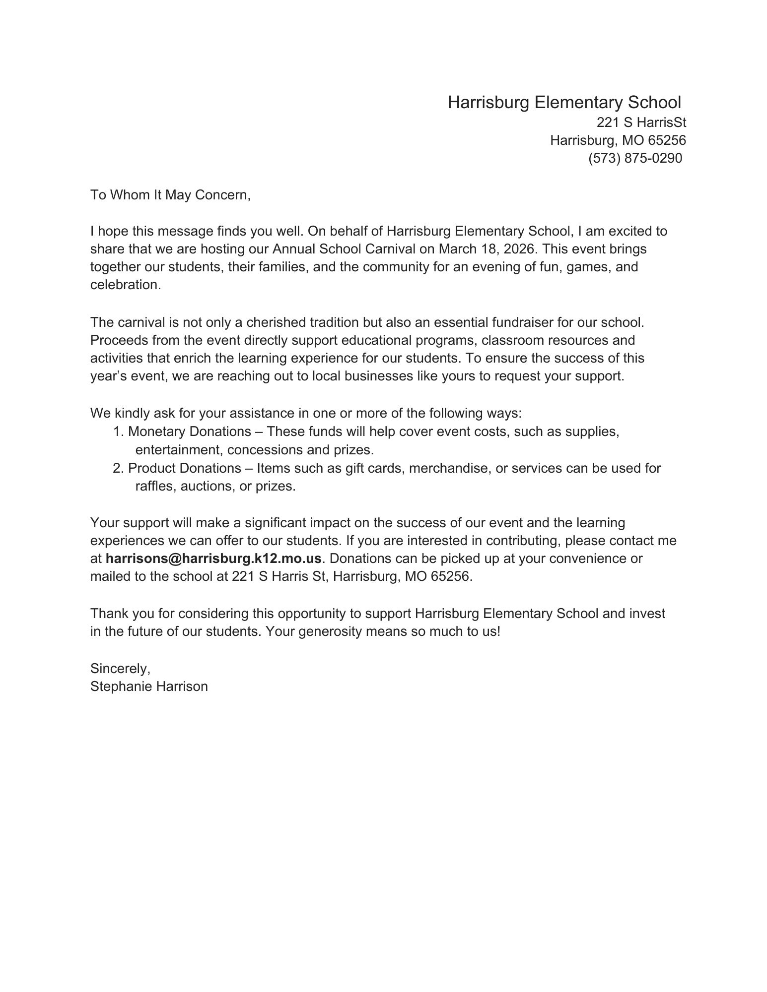 Carnival Donation Flyer