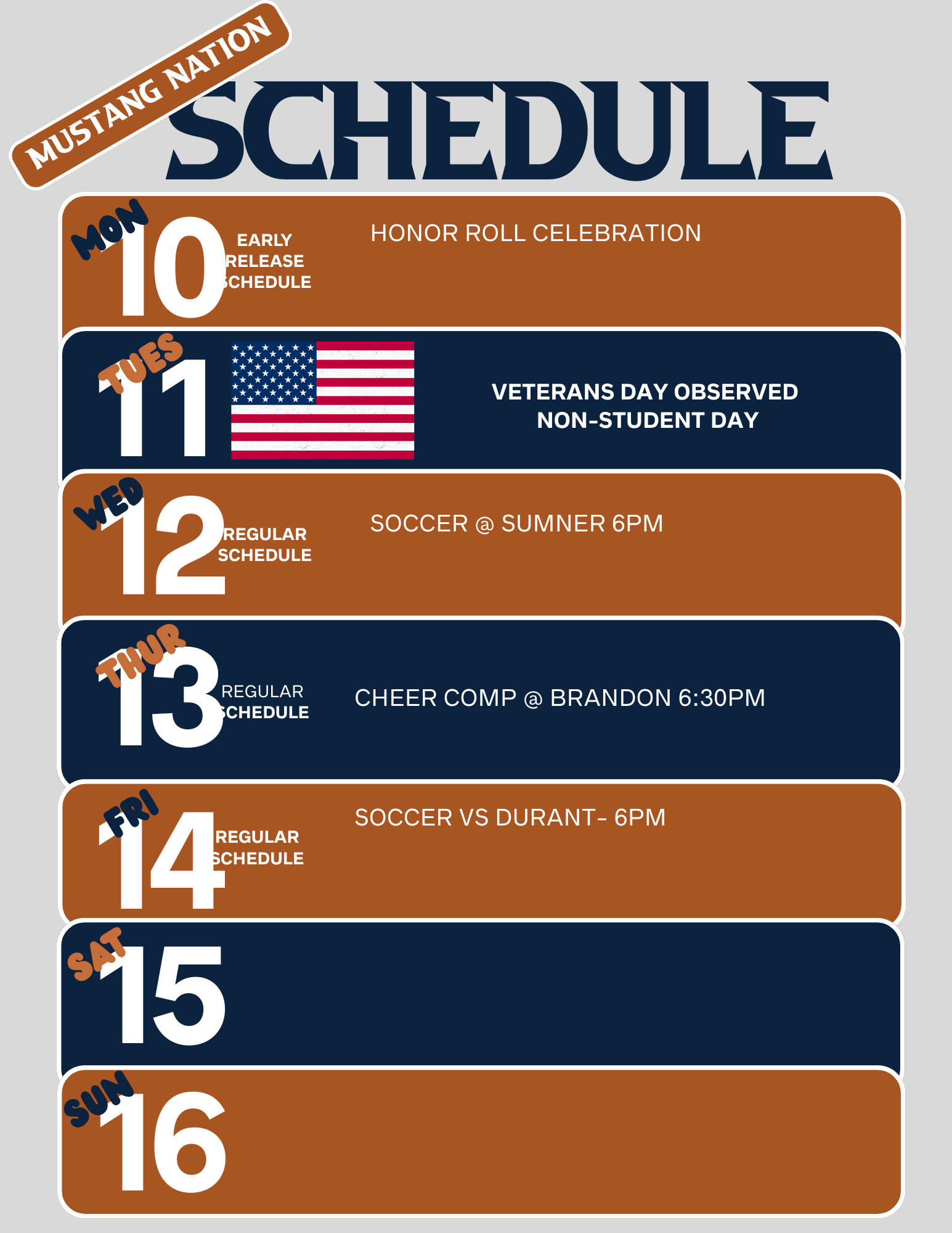 Mustang Nation Schedule