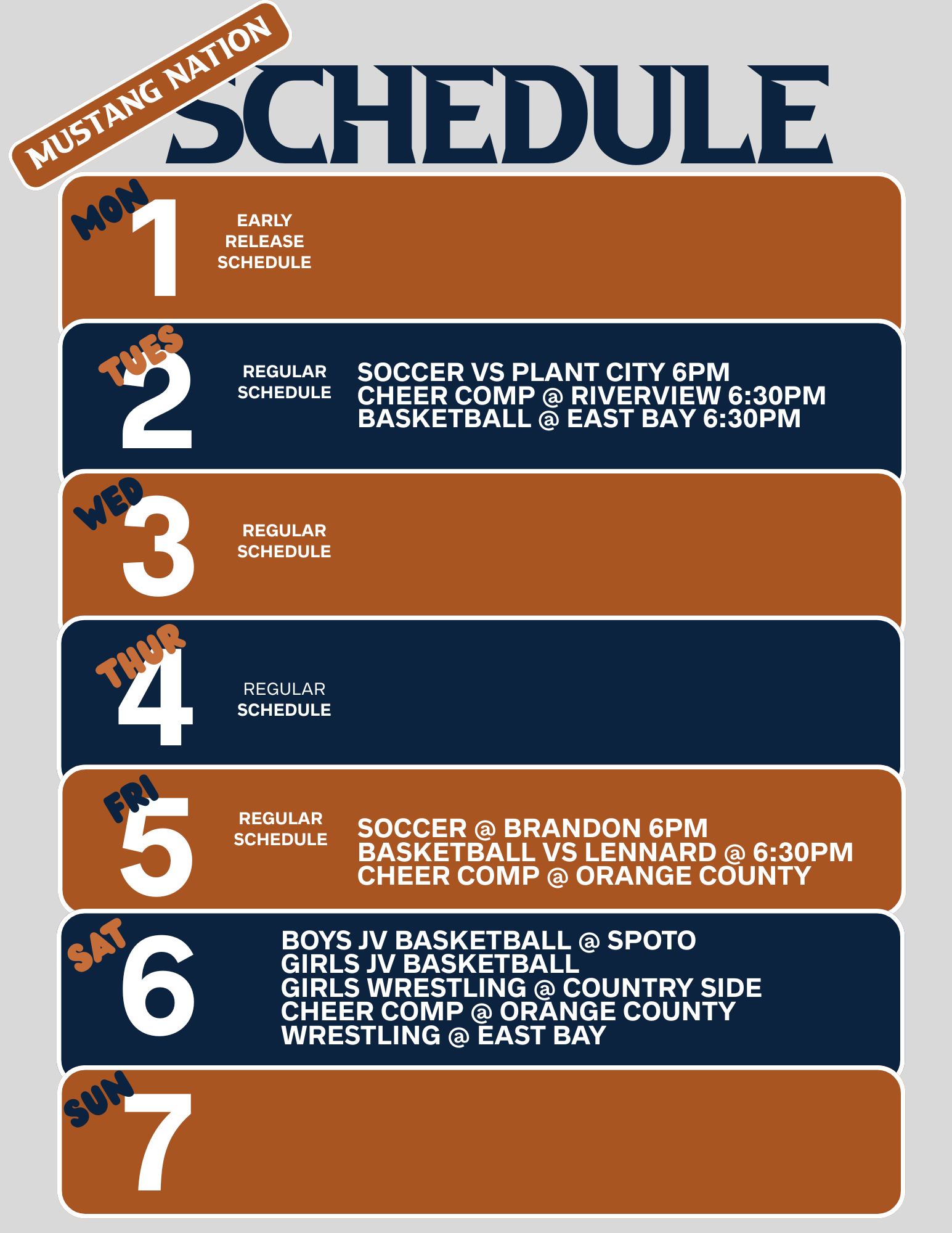 Mustang Nation Schedule
