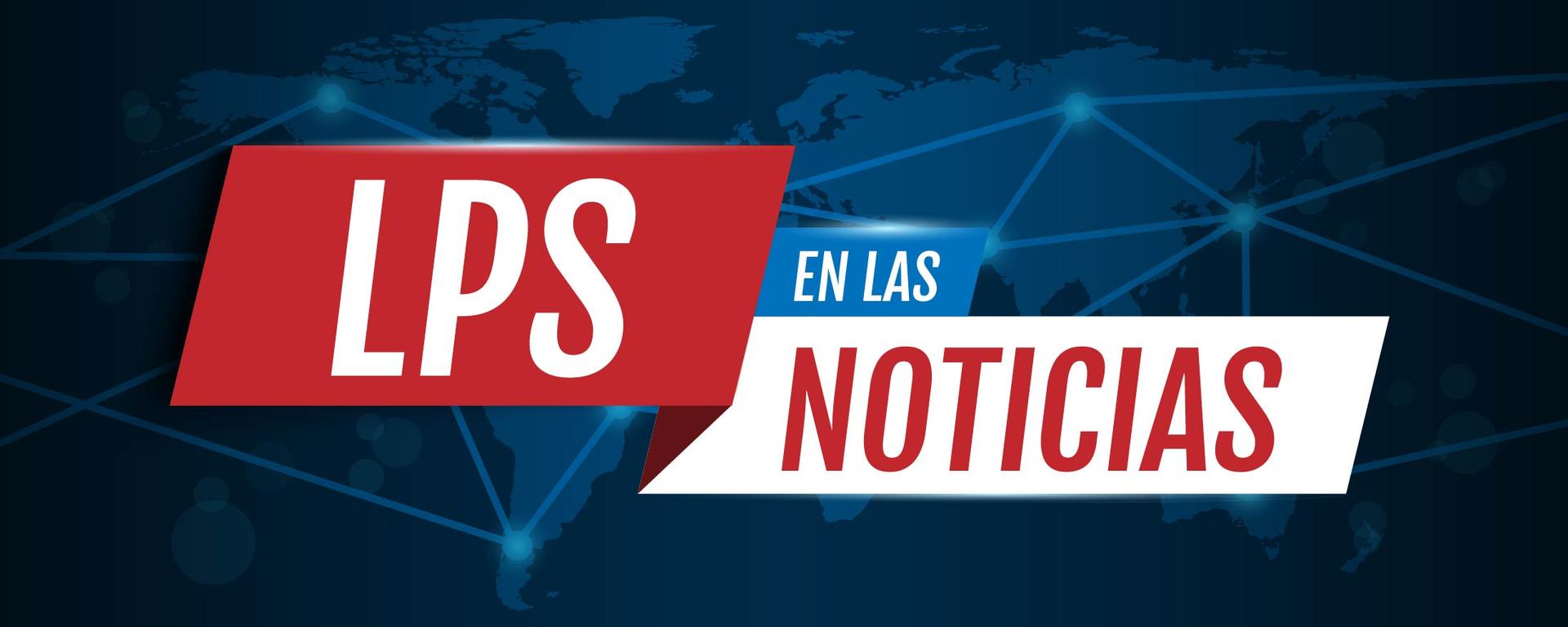 LPS en las noticias. Gráfico con un mapa mundial y fondo de conexiones de red.