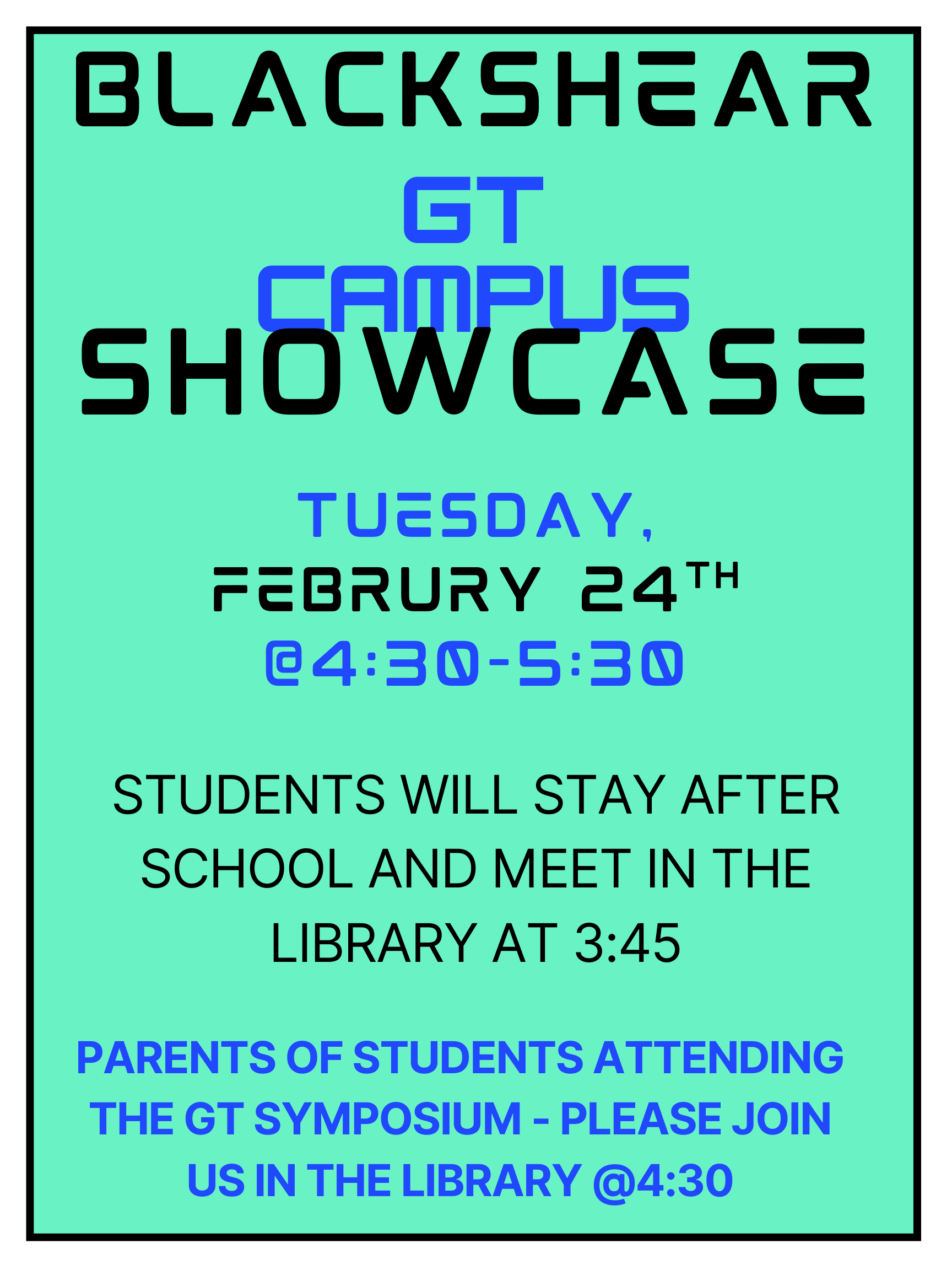 GT Parent Showcase Flyer