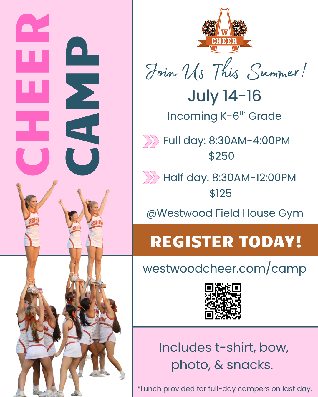 WWHS Cheer Camp Flyer- Information in text above