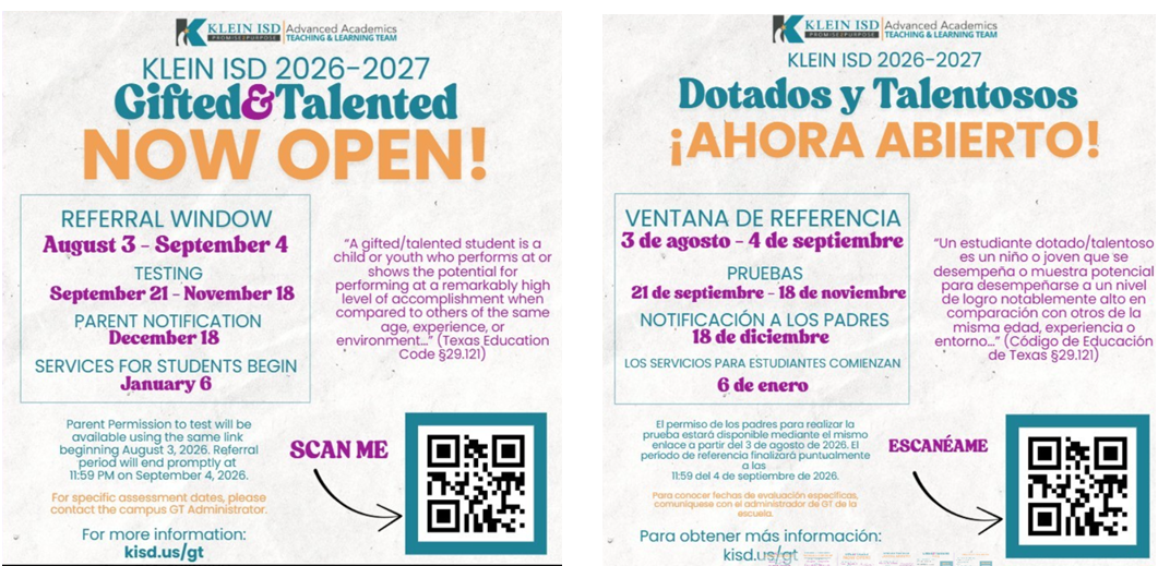 Gifted & Talented Dates to Know 25-26