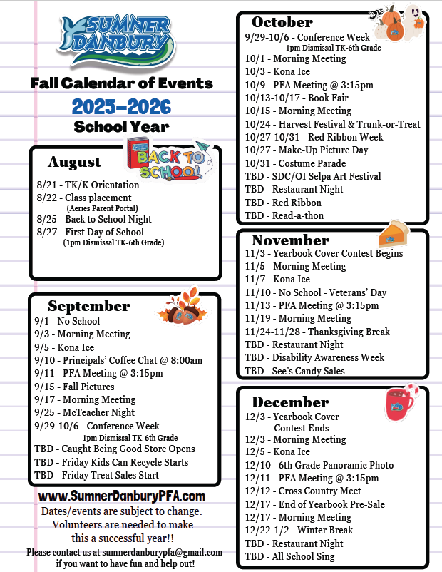 Fall Calendar of Events
