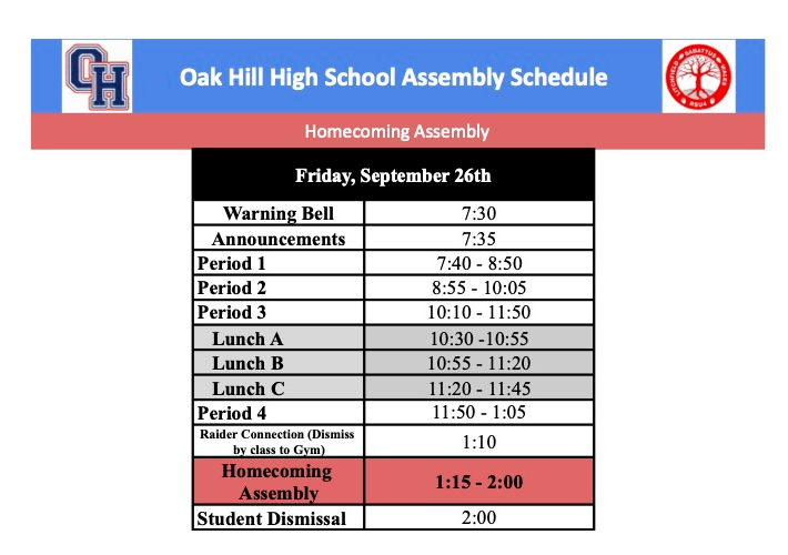 Homecoming Rally Schedule