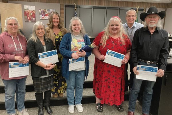 Pictured from left: Jean Haley, Becky DeRanieri, Deputy Superintendent Shelly Whitten, Carie Anderson, Sandy Coy, Superintendent Denny Waters and Jack Webb