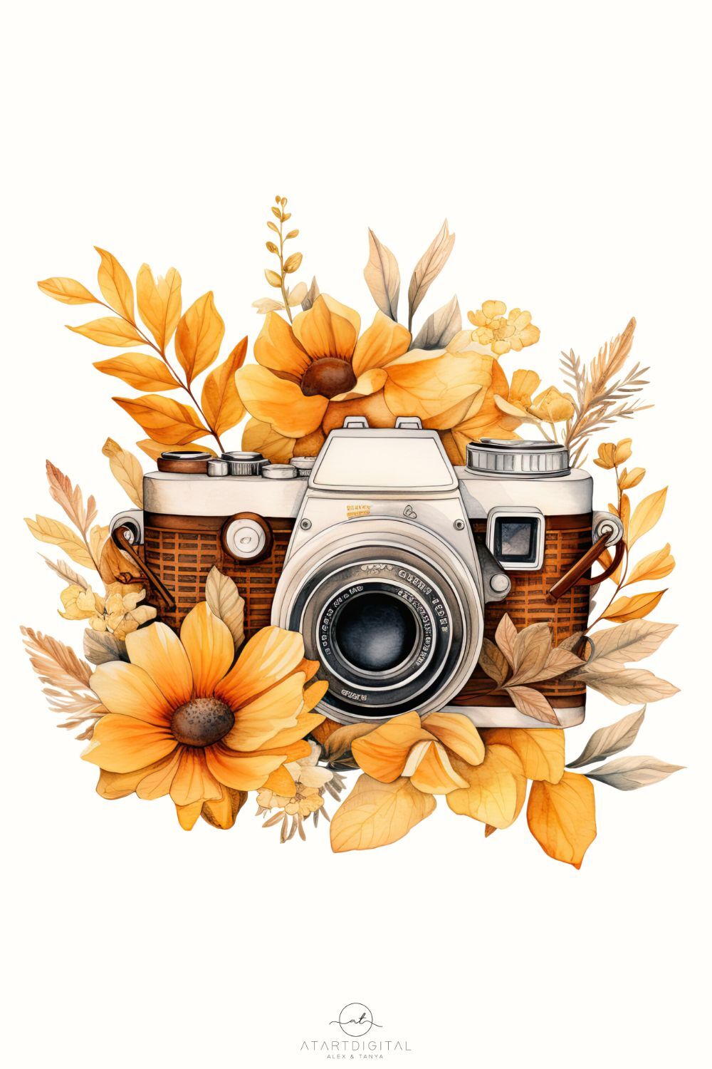Camera. Flowers. Leaves