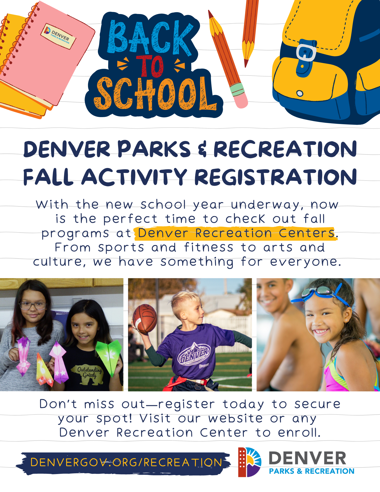 Denver Parks and Rec Back to School Flyer