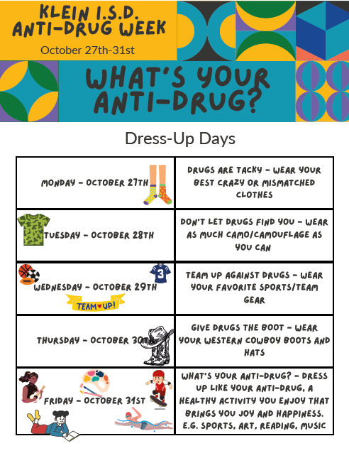 graphic of anti drug week dress up days