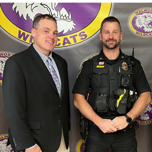 Police Chief Milligan shown here with Walworth School District Administrator Phill Klamm