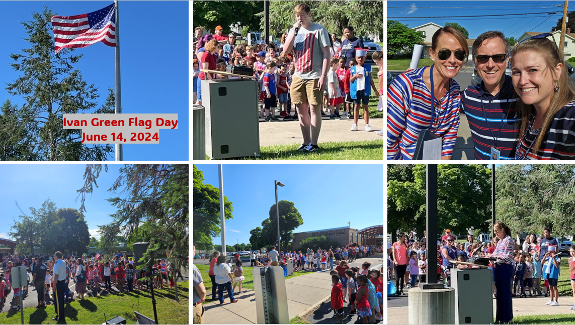 various pictures of ivan green students and staff in patriotic clothing