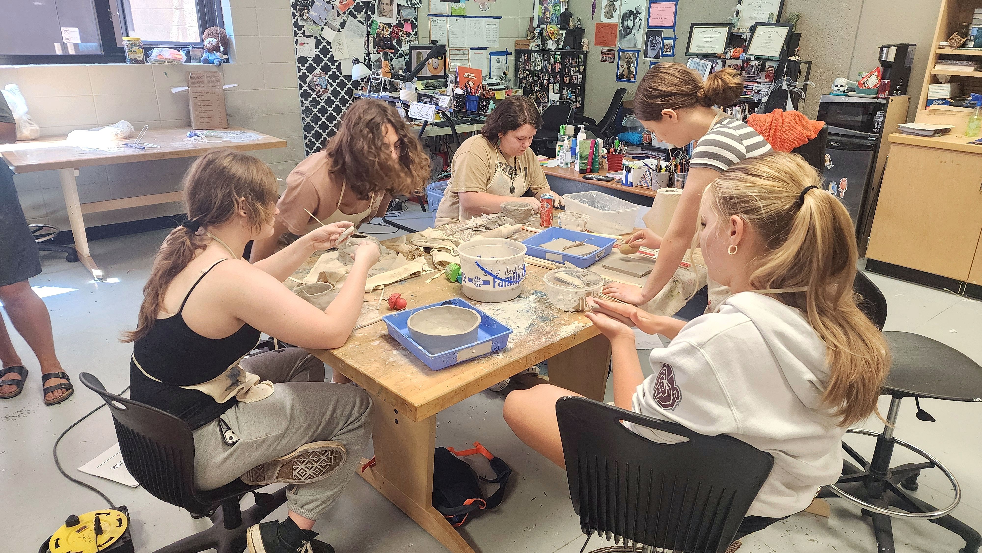 Students working on art