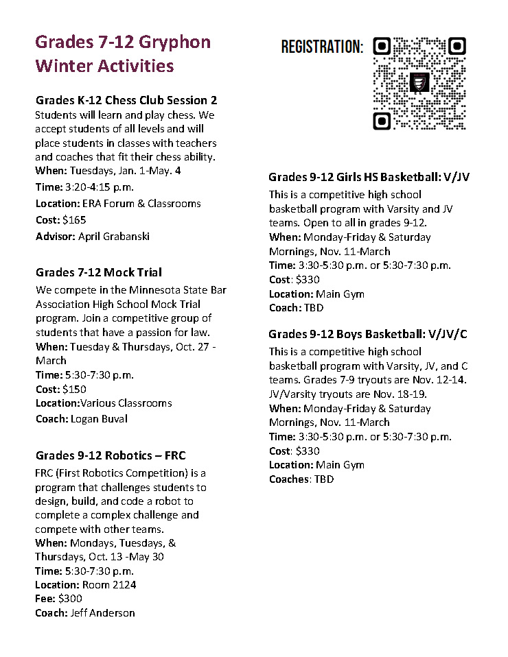 grades 7-12 winter activities