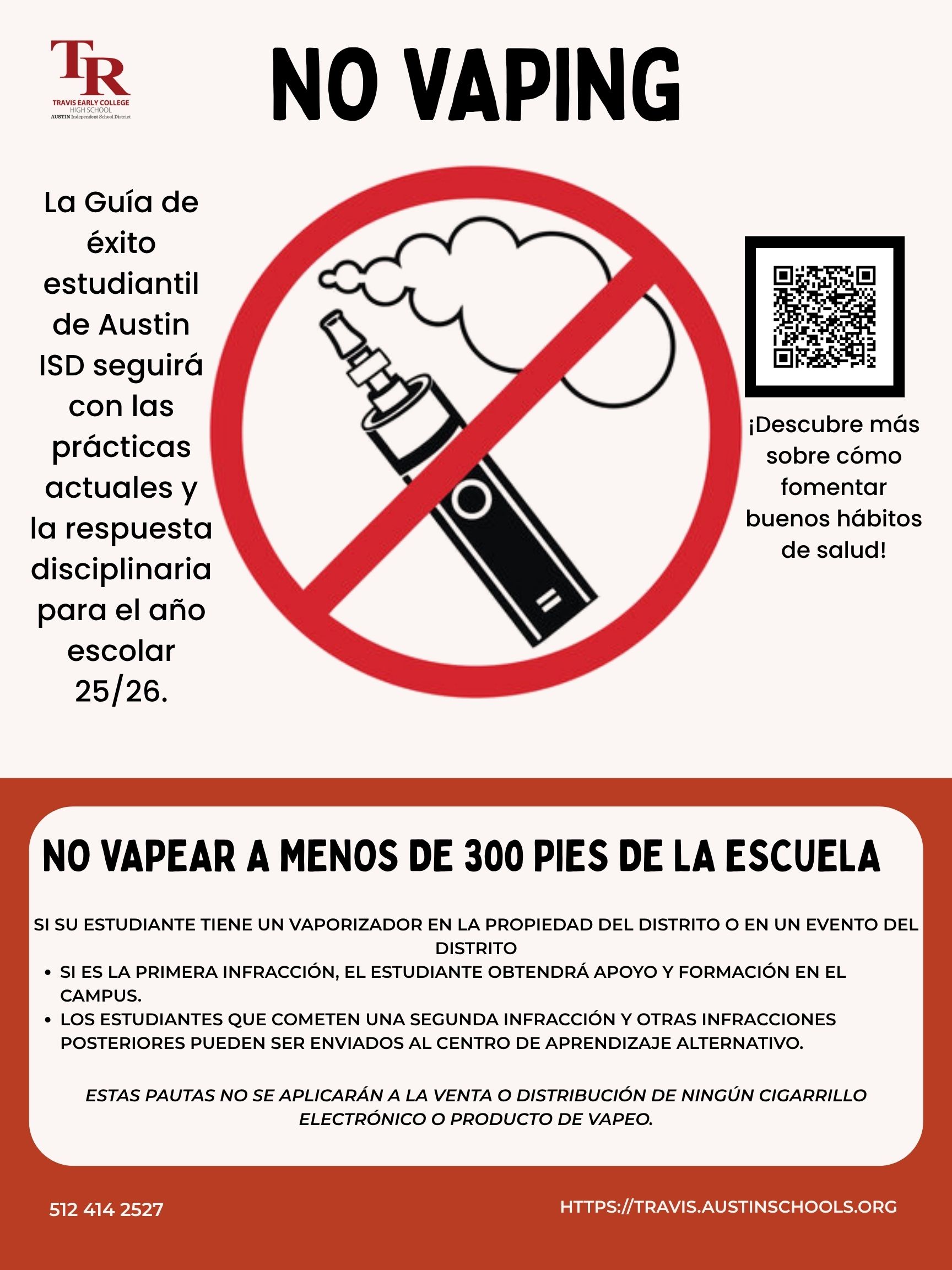 Flyer depicting No Vaping At School or School events