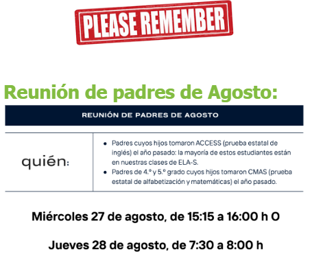 Reunion de padres De agosto