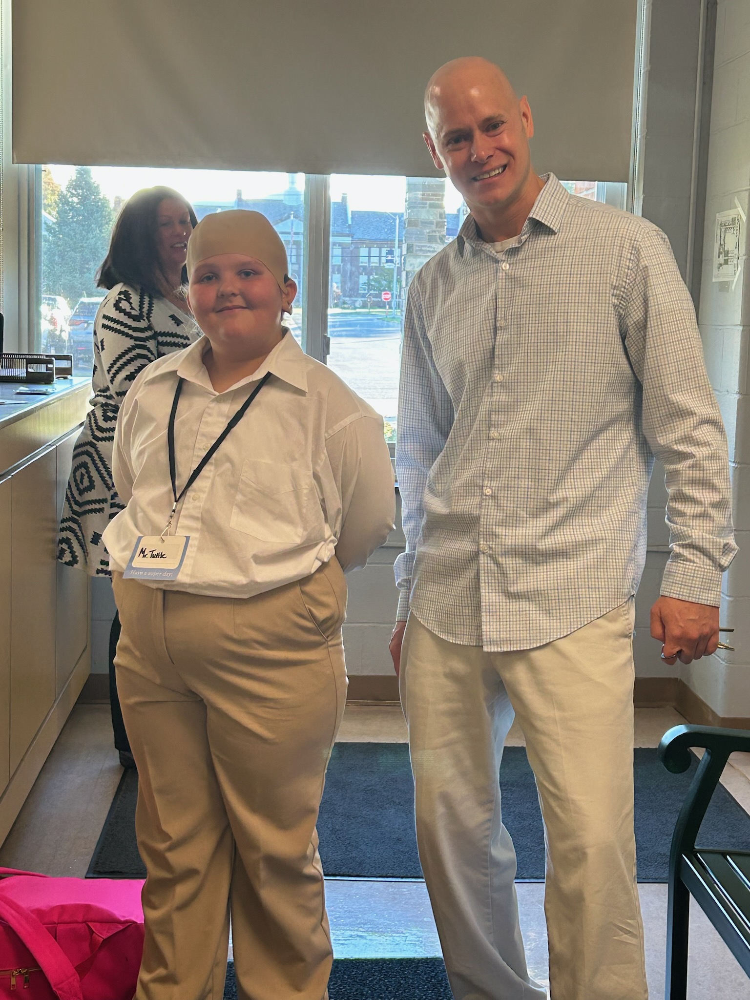 Who is the real Mr. Tuttle? Student dressed up as Mr. Tuttle with Mr. Tuttle