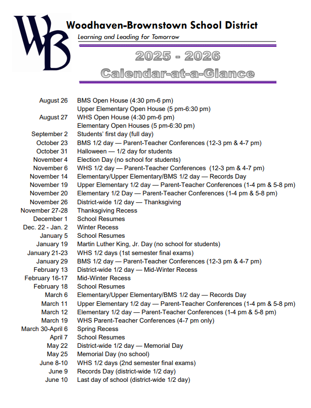 WBSD Calendar
