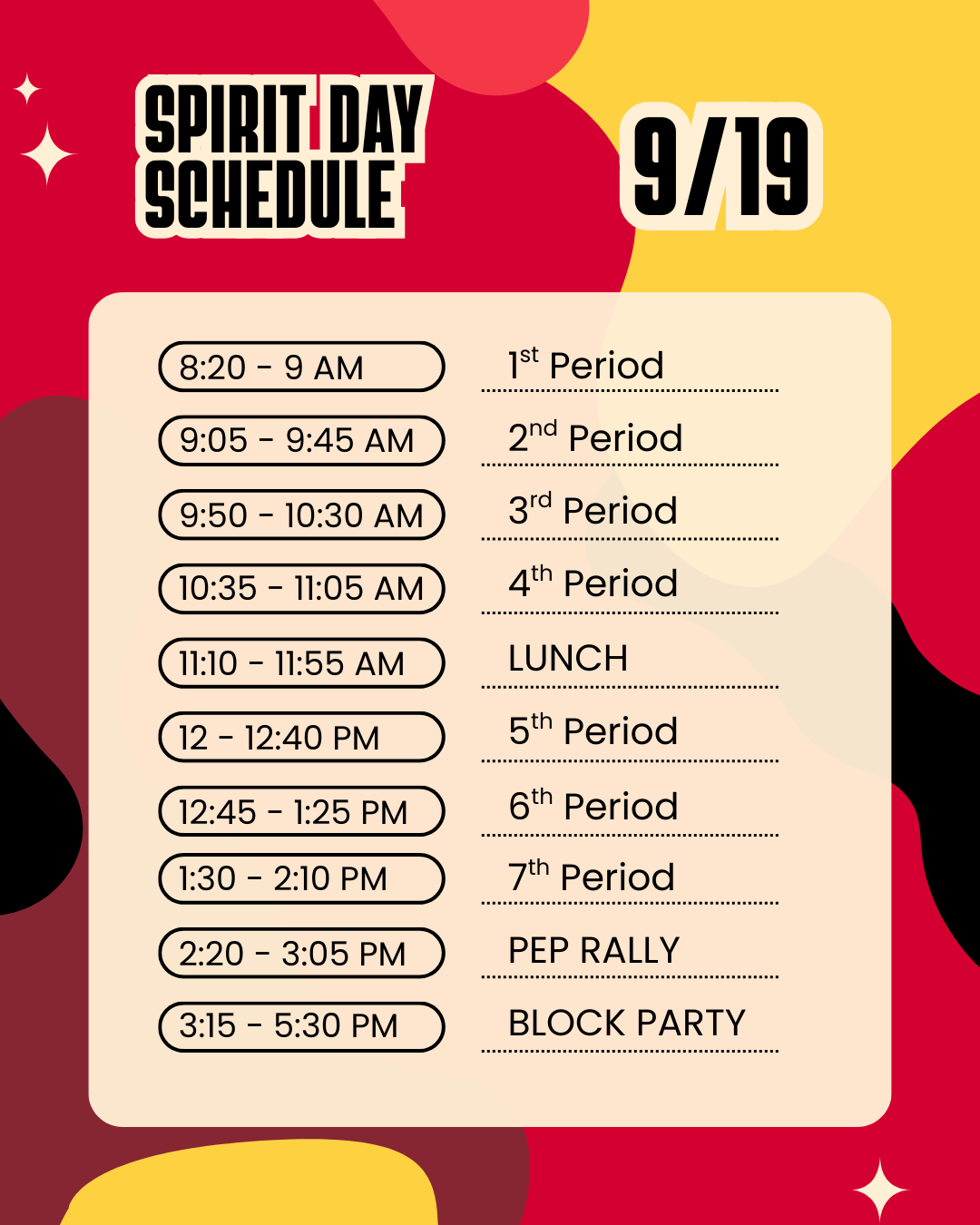 Spirit Day Schedule