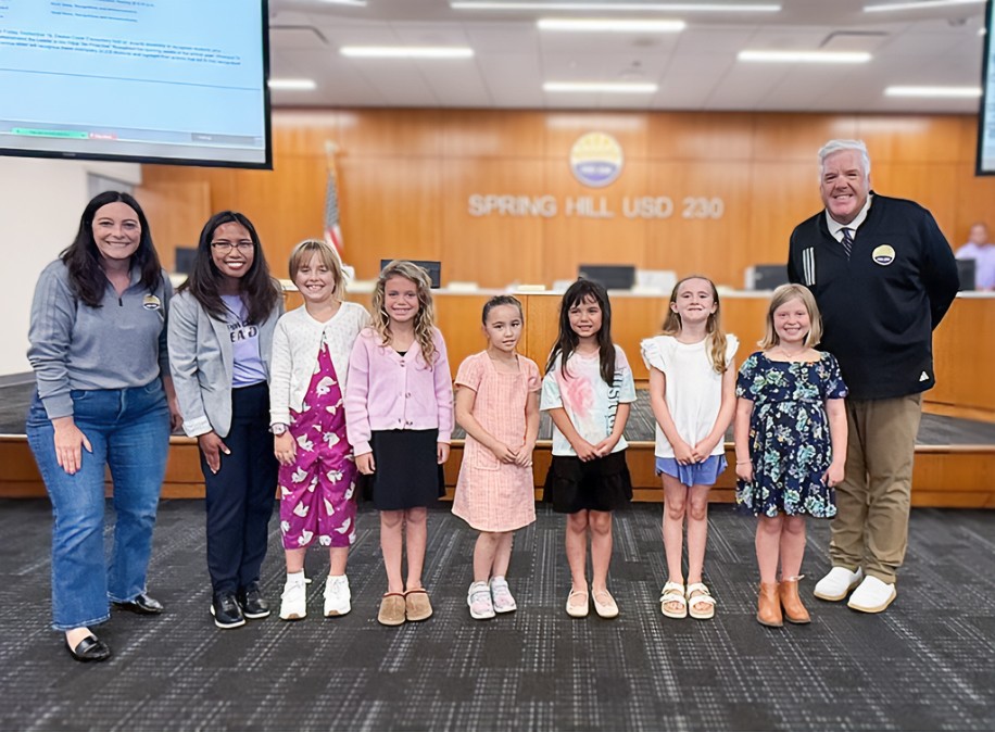 Dayton Creek students who received Leader in Me recognition being honored at the 9/22 BOE meeting