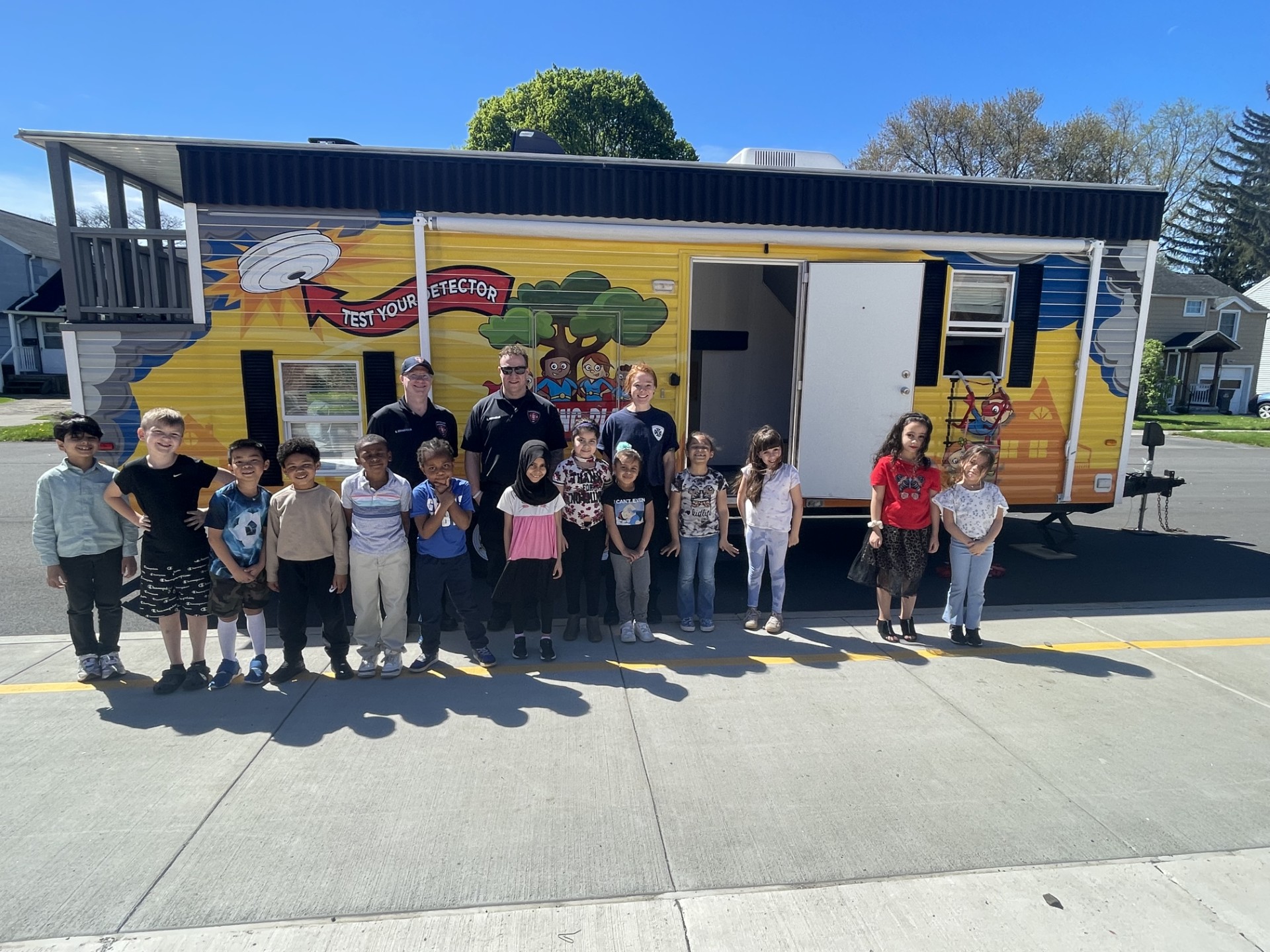 1st Grade in front of Safety Trailer