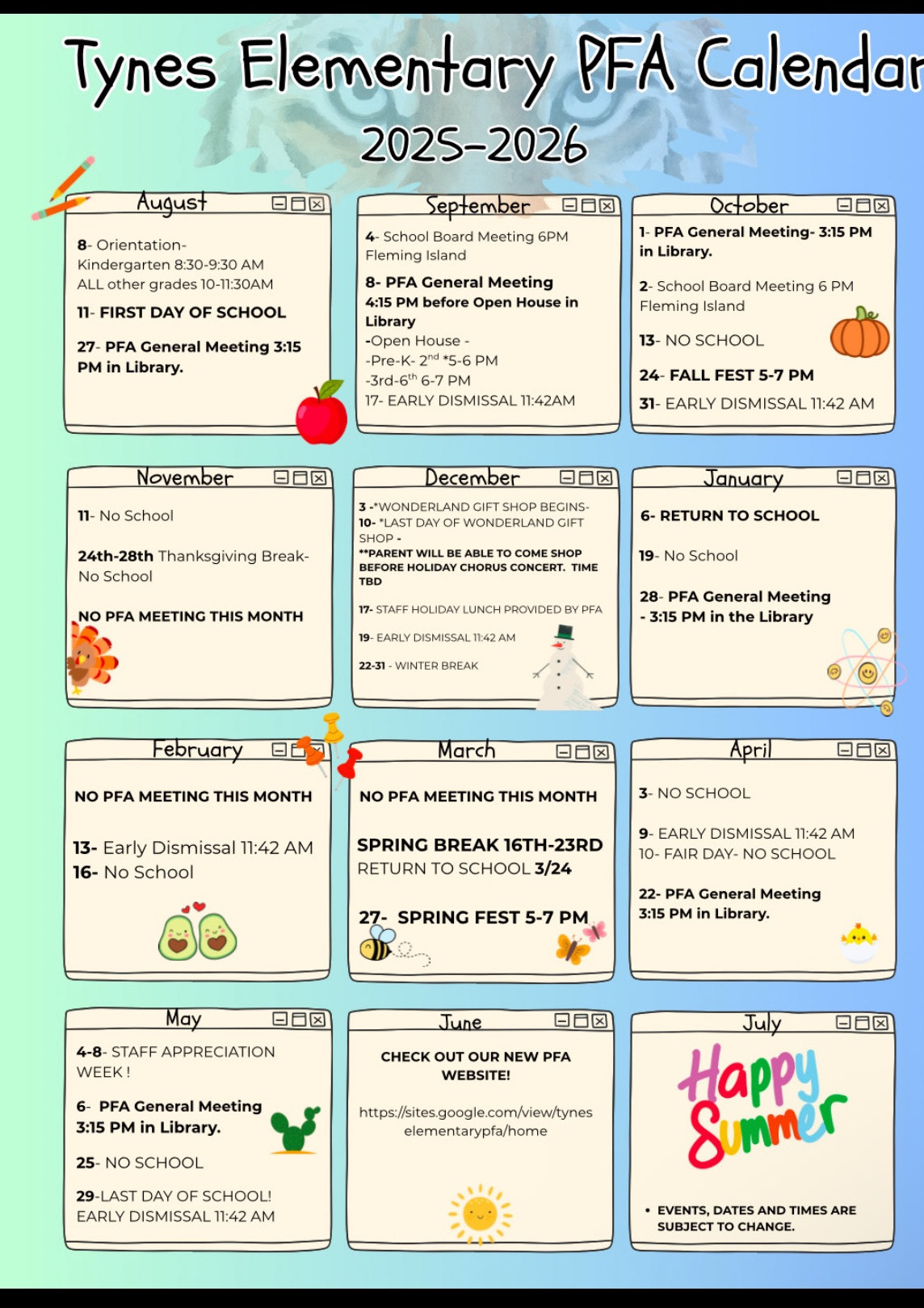 PFA Calendar