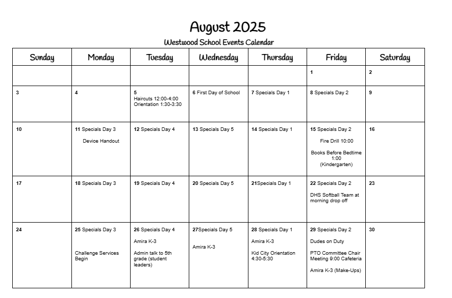 August Family Calendar