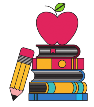 Apple, pencils, books