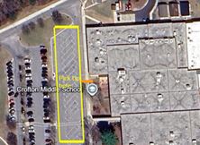 aerial view of school and parking lot