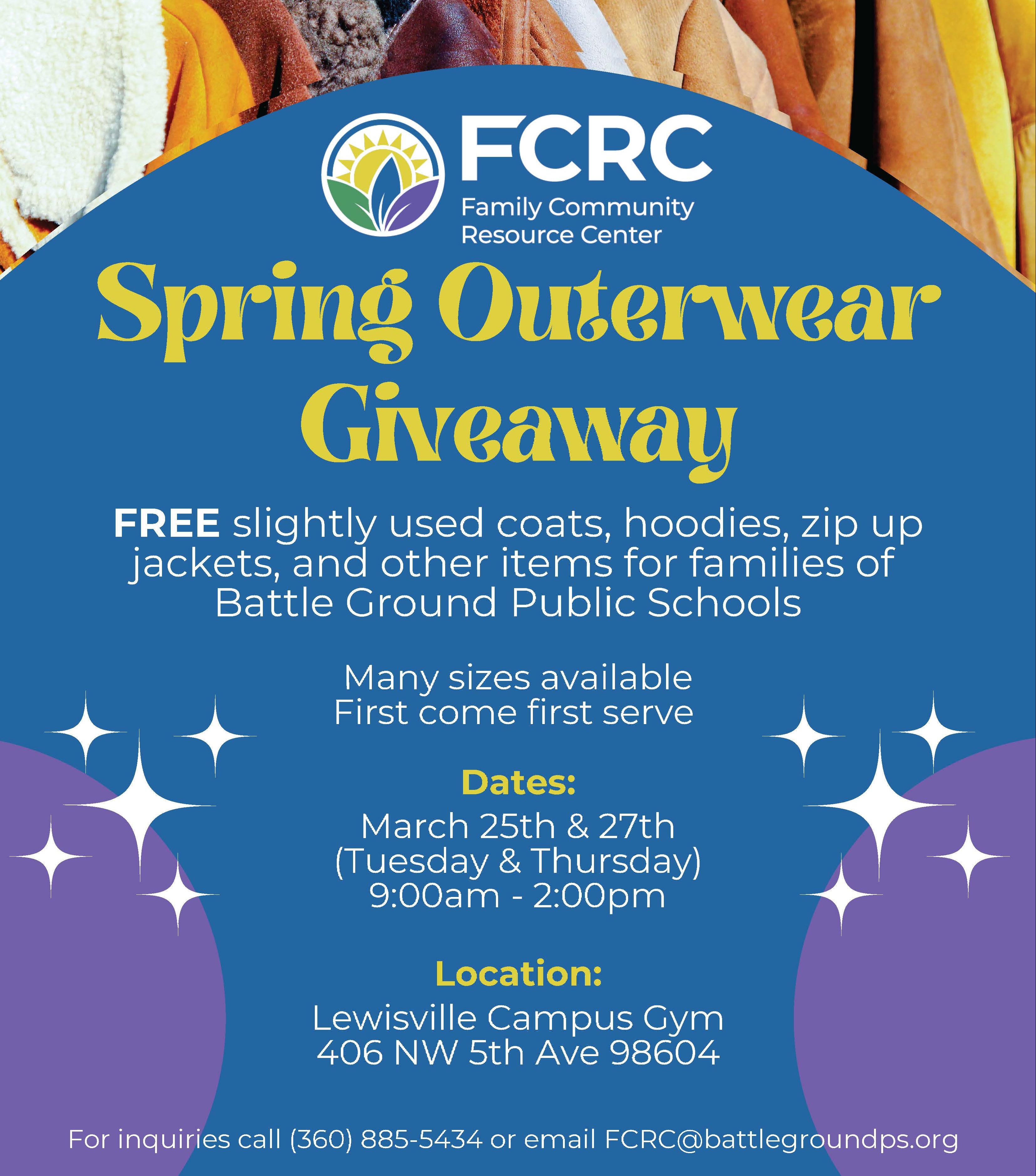Flyer for FCRC Spring outerwear giveaway