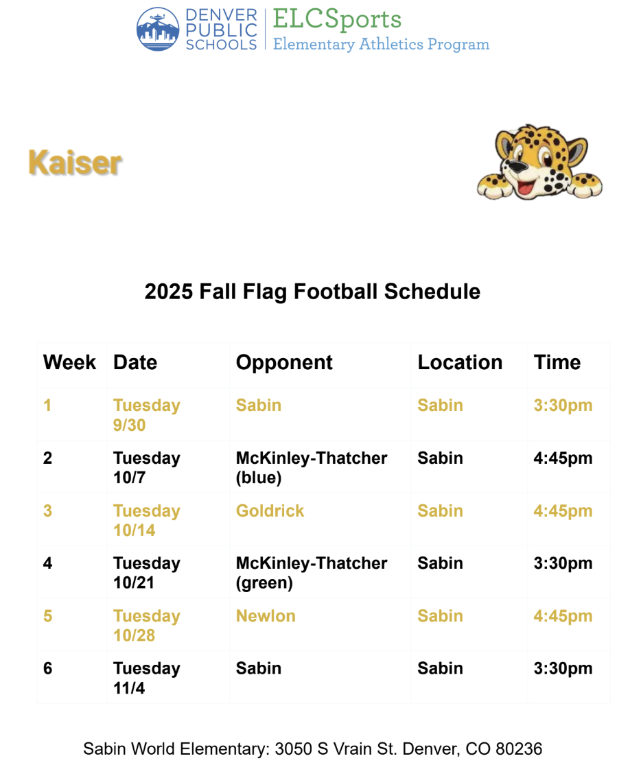 Flag Football Schedule