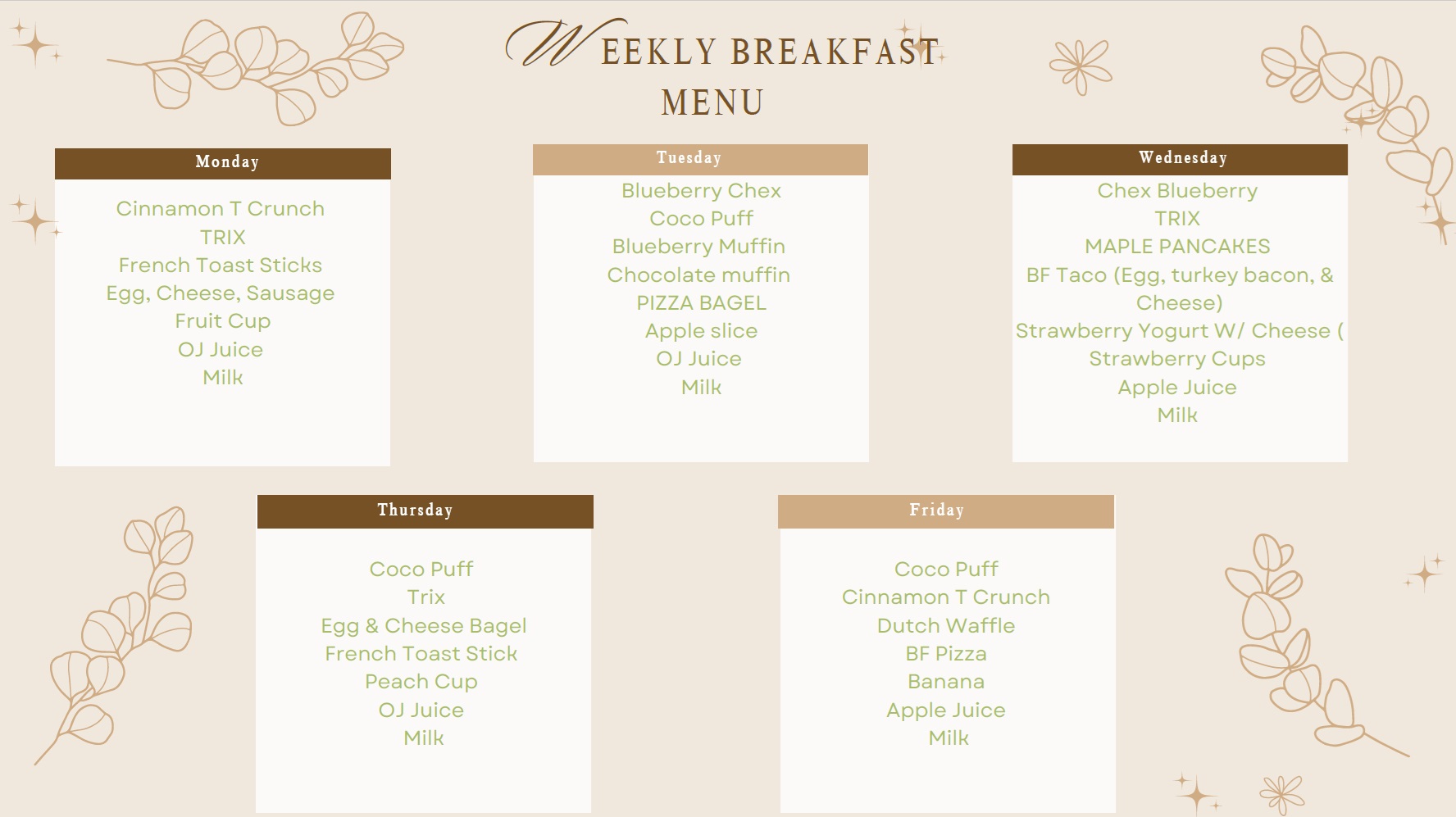 breakfast menu