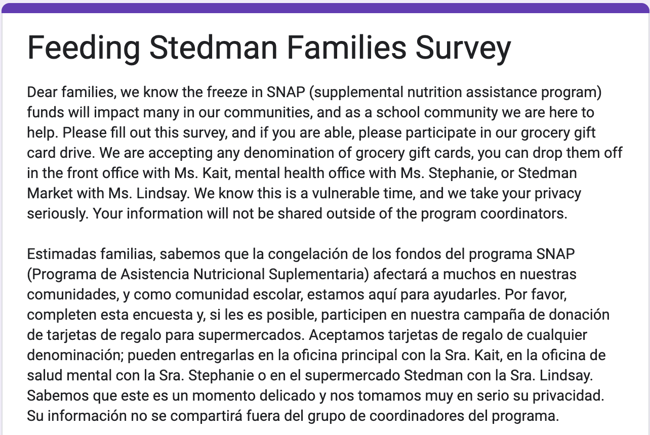Feeding Stedman Families Survey