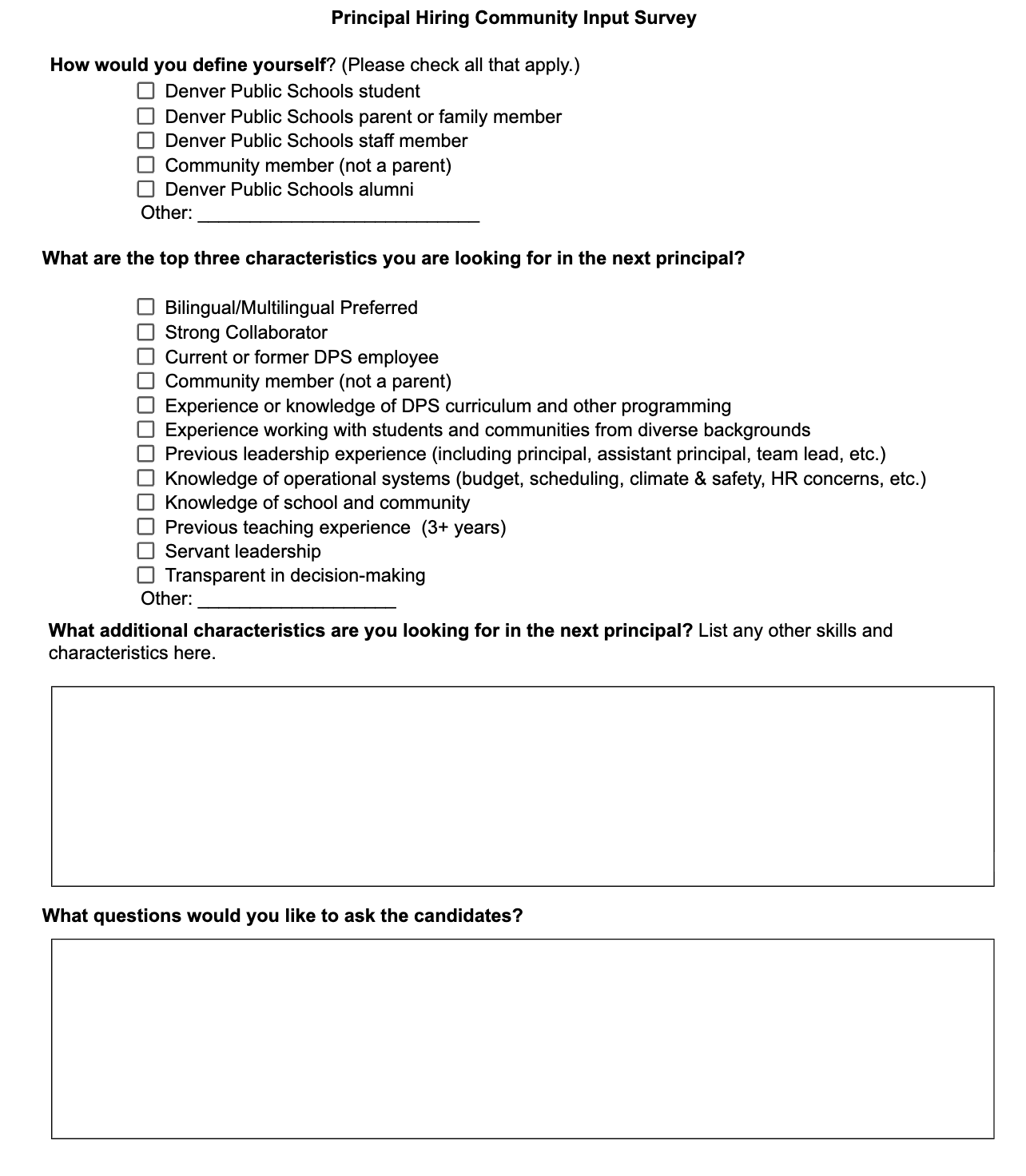 Community input survey