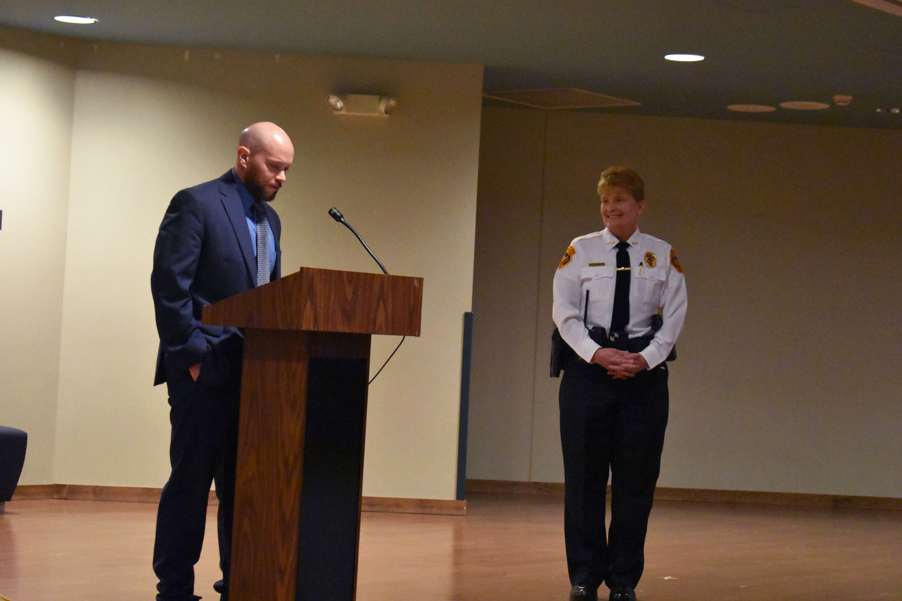 Cory Pike and Ilion police chief on stage