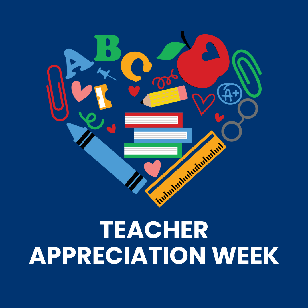 Teacher Appreciation Week. Heart with school supplies.