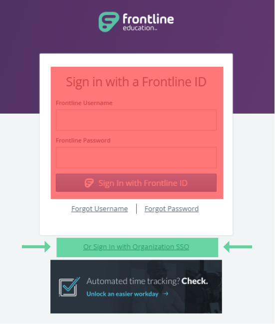 Frontline Login Screen
