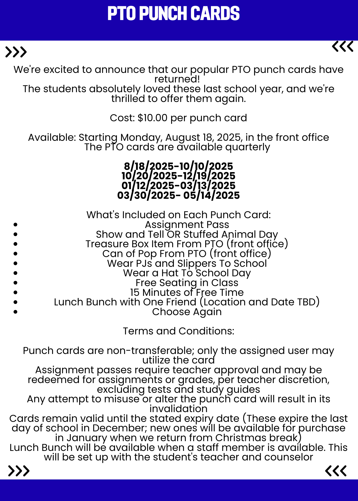 PTO Punch Cards, meeting information 